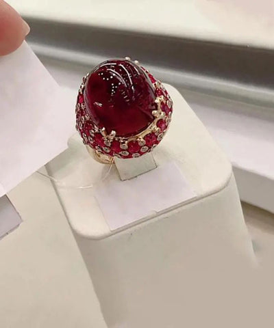 Lässige, lila vergoldete 14-karätige Roségoldringe mit eingelegtem ovalen Rubin 