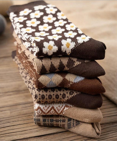 Moderne, khakifarbene Pring-Socken aus dicker Baumwolle mit mittlerer Wade 