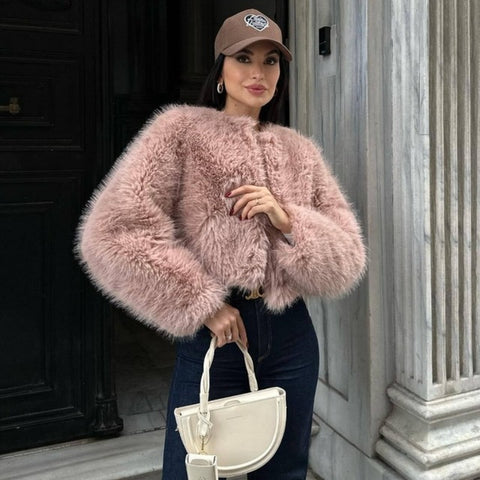 TARUXY Abrigo de piel sintética de invierno para mujer, primavera 2024, nuevo cárdigan de manga larga para mujer, chaqueta informal lisa de calle, ropa de mujer 