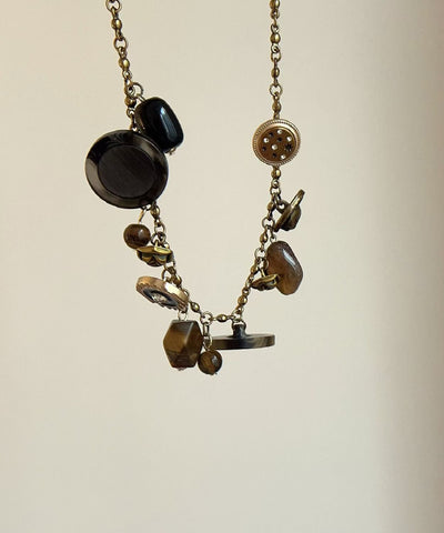 Collar vintage con borlas de piedra de ojo de tigre de cobre y oro 