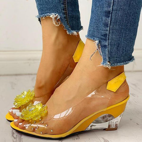 Yellow Slingback Flower Rhinestone Sandals