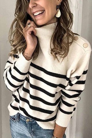 Chicindress Gestreifter Pullover mit Knopfdesign 