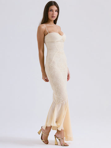 Vestido ajustado de encaje con volantes, plisado, tirantes finos, espalda descubierta, para fiesta de cumpleaños, midi. 