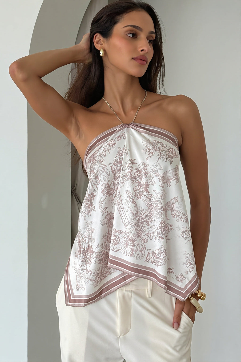 Vacation Print Back Tie Halter Top