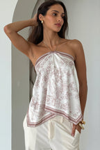 Vacation Print Back Tie Halter Top