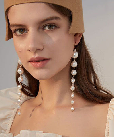 Casual White Stergild Silver Overgild Pearl Drop Earrings