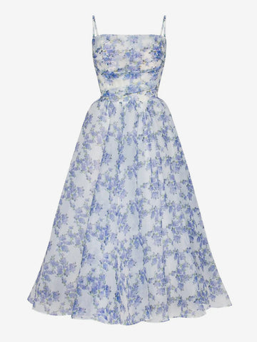 Vestido floral con tirantes finos, espalda descubierta, con cordones, para fiesta de cumpleaños, midi 