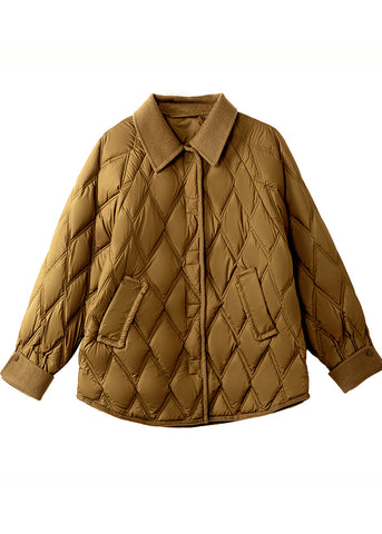 Stilvoller Kaffee Peter Pan Kragen Patchwork Entendaunen Daunenmantel Winter 