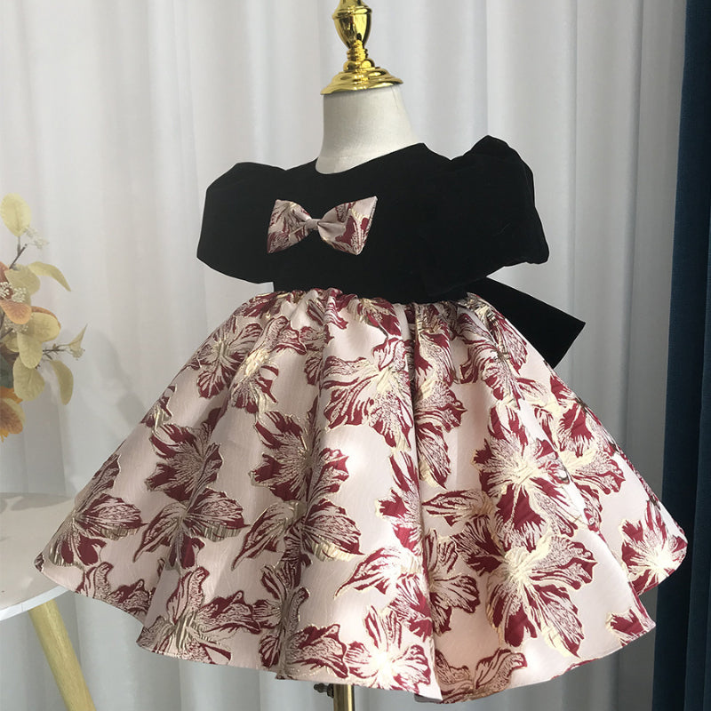 Blumenmädchenkleid, Kleinkind-Kommunionkleid, Festkleid mit Schleife, flauschiges Prinzessinnenkleid 