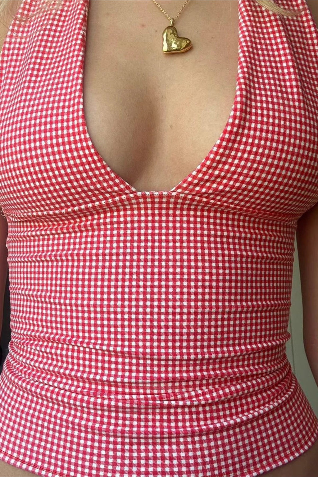 Plaid Tie Deep V Tank Top