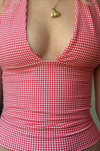 Plaid Tie Deep V Tank Top