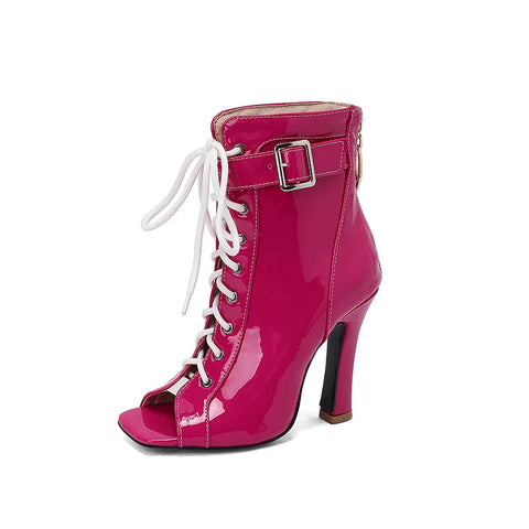 Botines de tacón alto de verano para mujer, primavera 2024, con punta abierta y cordones, para fiesta, jazz, baile, talla grande 47 