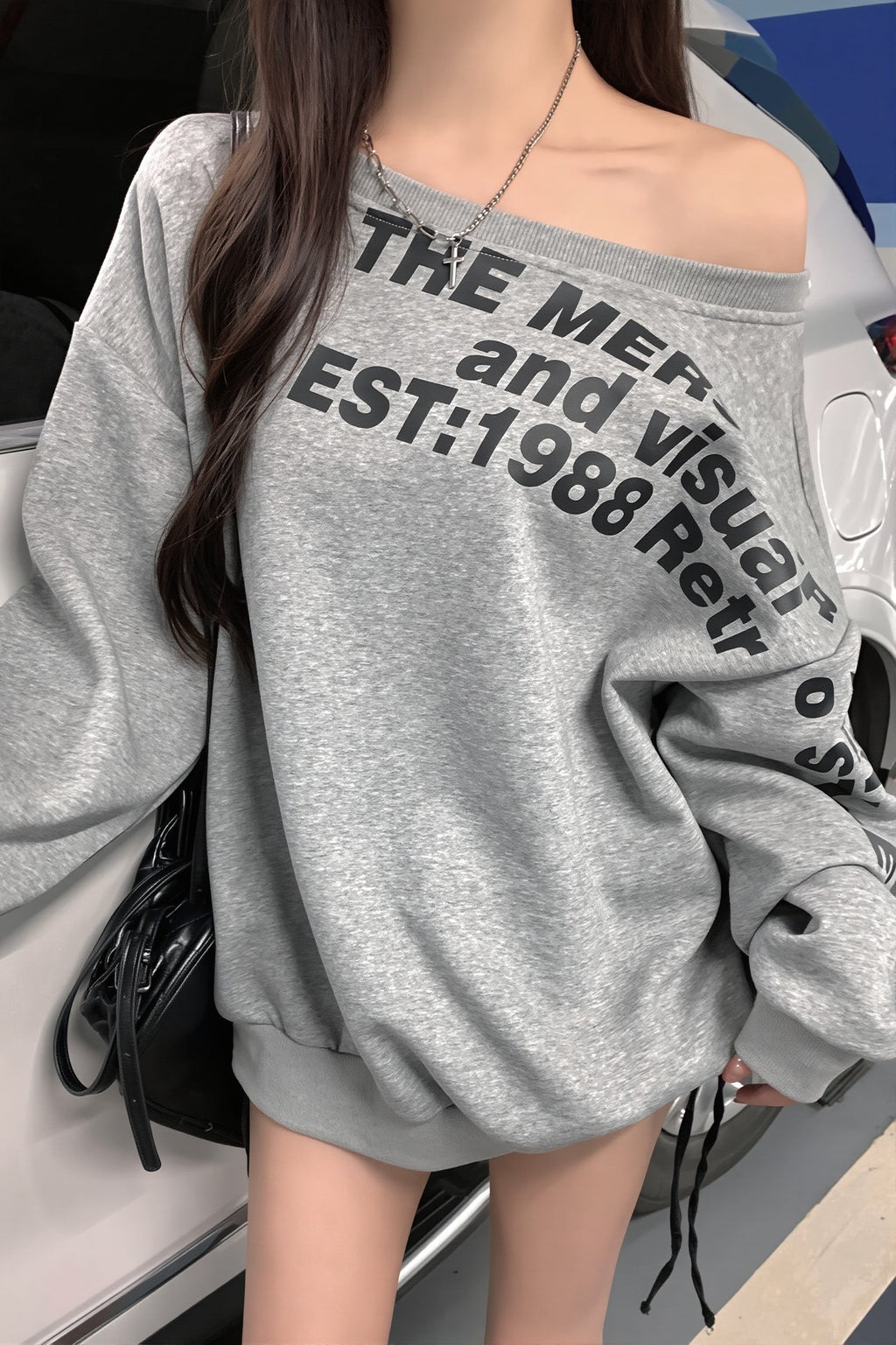 Off Shoulder Letter Print Sweatshirt