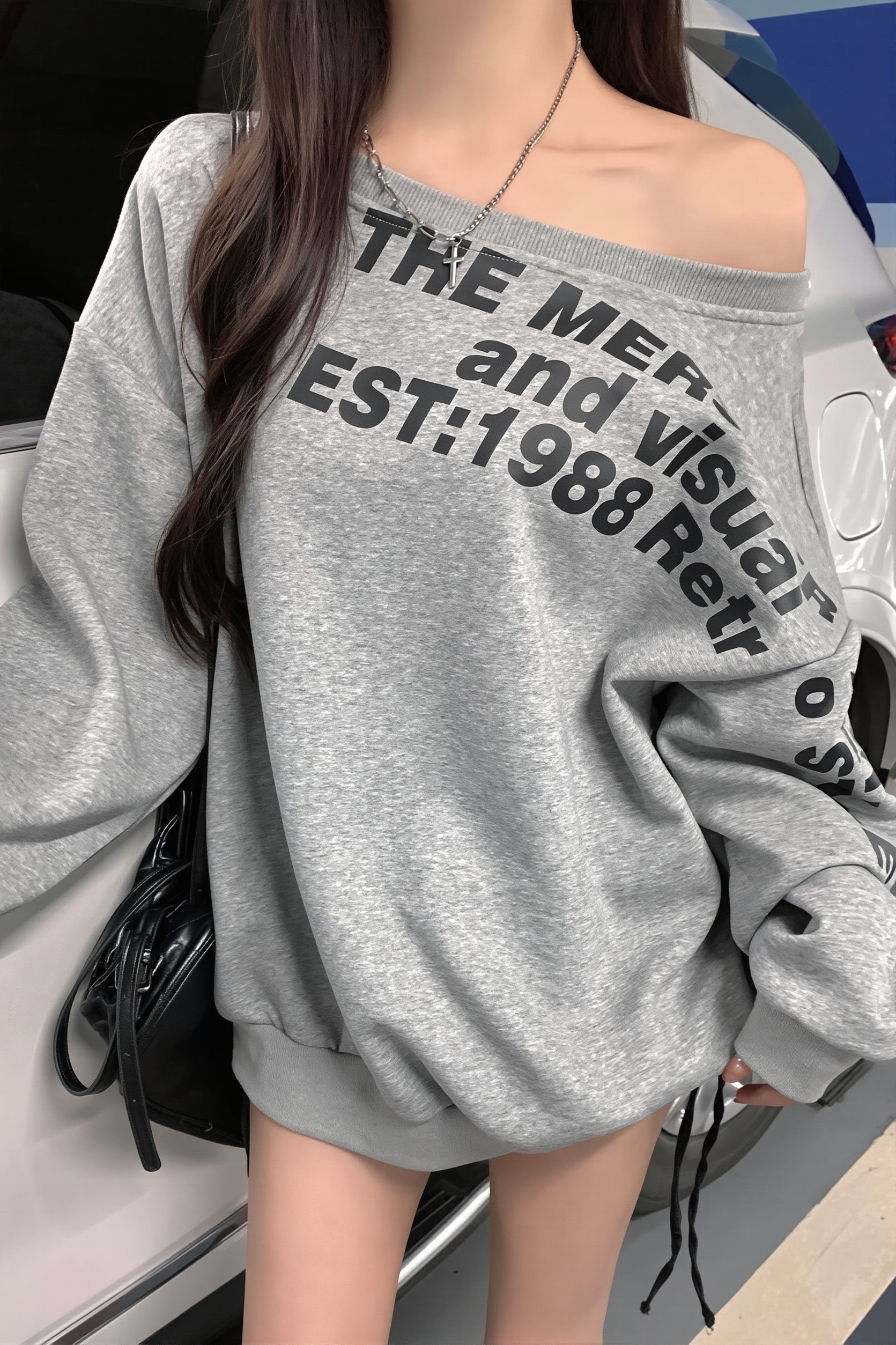 Off Shoulder Letter Print Sweatshirt