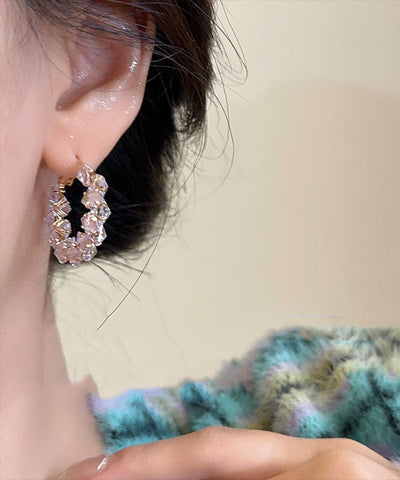 Modern Gold Copper Overgild Zircon Hoop Earrings