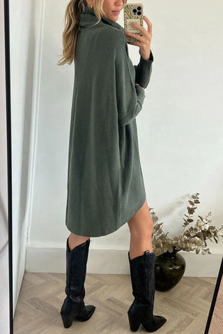 Suéter holgado midi de cuello alto con dobladillo alto y bajo, perfecto para paseos invernales 