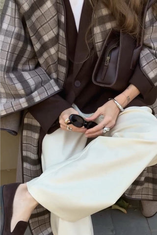 Retro-Karierter, zweiseitiger Wickelmantel 