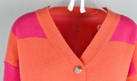 Autumn Winter Women's Plaid Stitching Knitwear Cardigan Sweater Coat