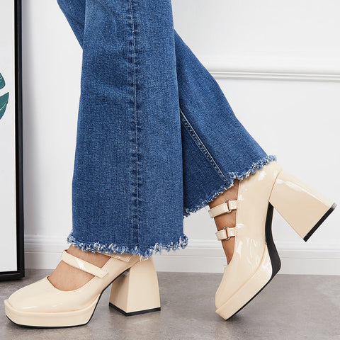 Platform Mary Jane Pumps Block Chunky Heel Ankle Strap Lolita Shoes