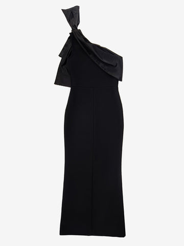 Schwarzes Partykleid mit One-Shoulder-Schleife, asymmetrisch, elegantes Maxikleid 