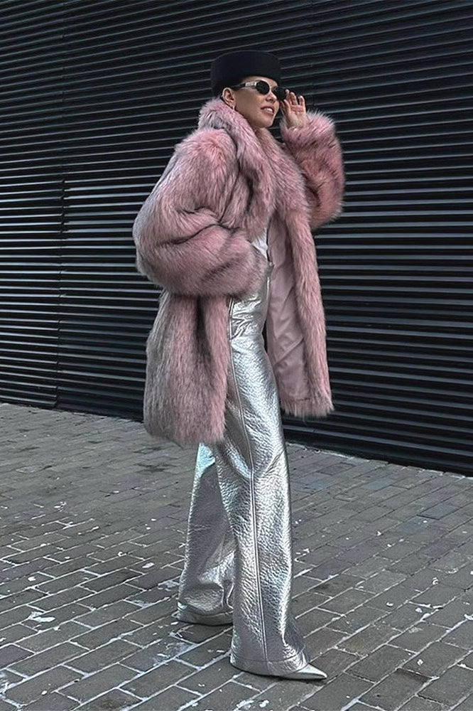 Faux Fur Plush Warm Open Front Coat