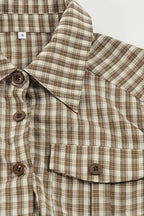 Plaid Waist Slim Five Quarter Sleeve Blouse