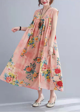 Vestido largo de verano ceñido con estampado rosa DIY 