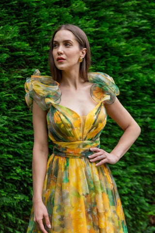 Dana Printed Ruffle Chiffon Maxi Dress