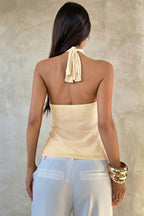 Solid High Waist Halter Backless Fitted Tank Top