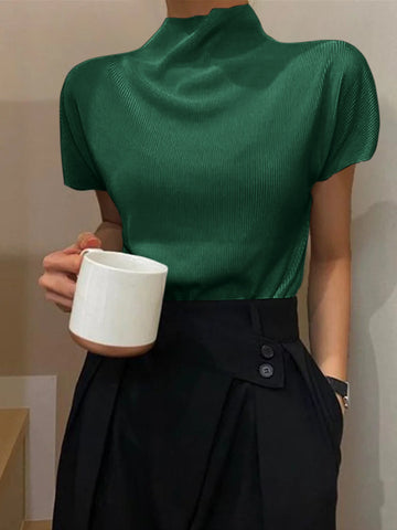 Loose Short Sleeves Solid Color Halter-Neck T-Shirts Tops