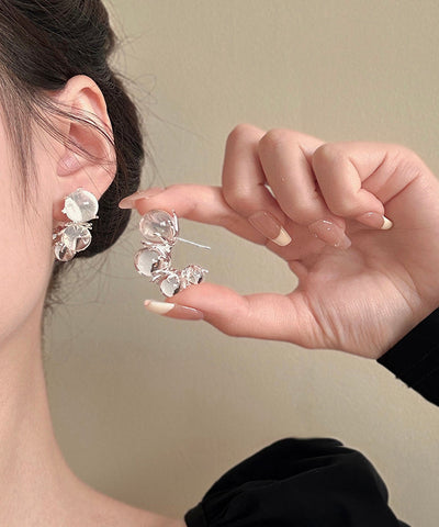 Modern Nude Copper Resin Asymmetrical C-Shaped Hoop Earrings