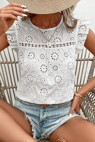 white eyelet ruffle blouse