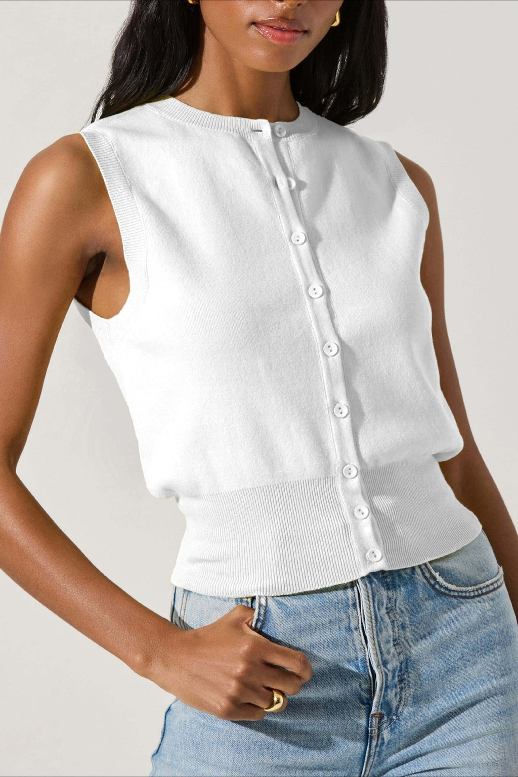 Round Neck Button Front Knit Top