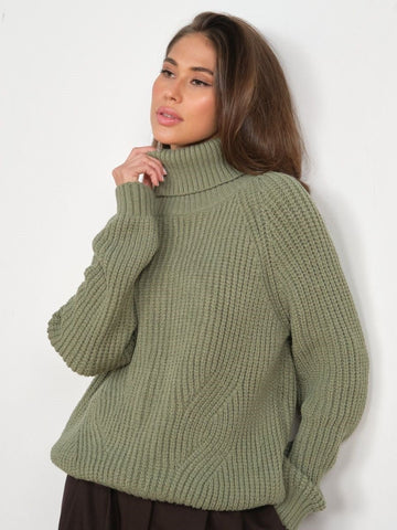 Suéter de punto suelto de cuello alto grueso para otoño e invierno con cuello 