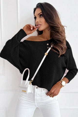 chic black ribbon bow knot dolman sleeve sweater