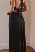 Elegant Solid V Neck Slim Maxi Dress