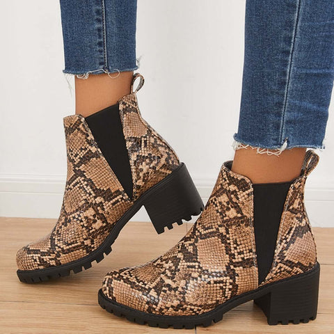 Chelsea-Stiefel aus Kunstleder mit Profilsohle, Schlupfstiefeletten mit dickem Absatz 