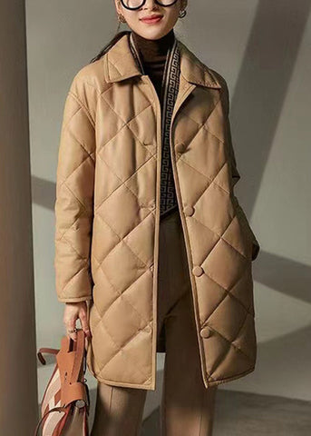 Abrigo francés de invierno con cuello Peter Pan, botones y relleno de algodón color caqui 