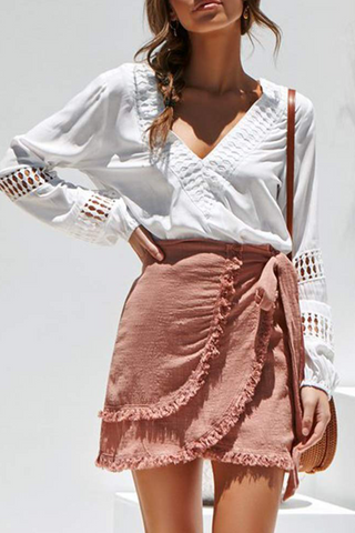 Casual Elegant Solid Lace Hollowed Out V Neck Blouses(5 Colors)