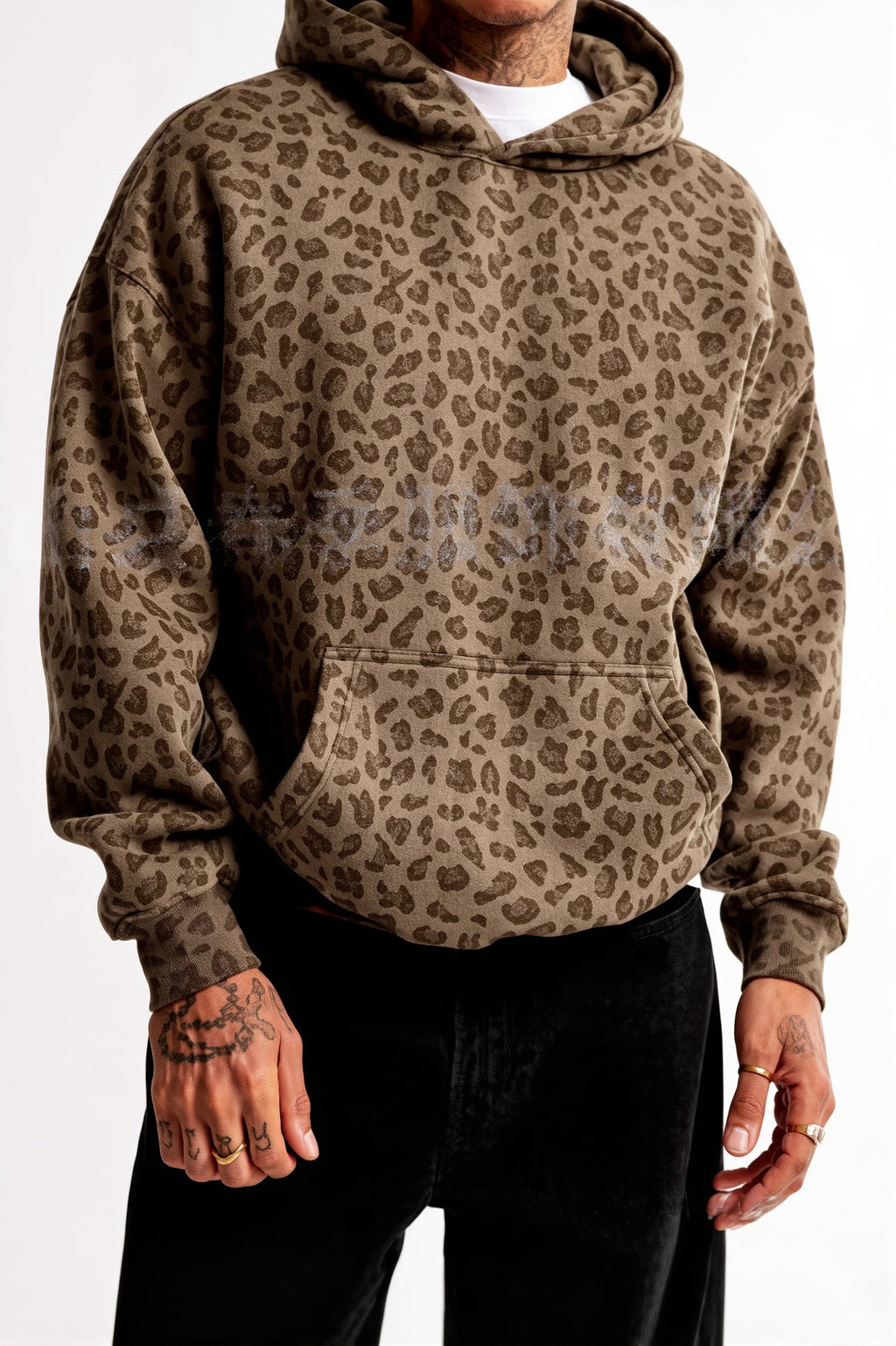 3D Leopard Print Loose Pullover Hoodie