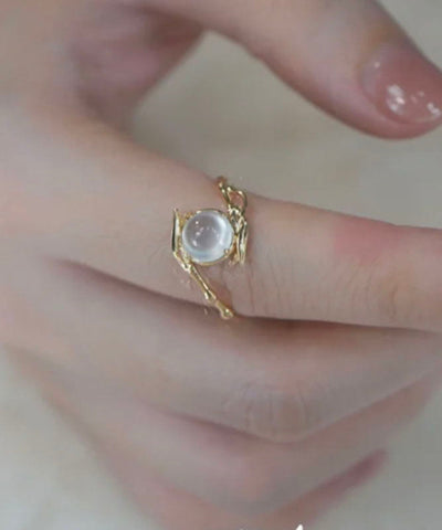 Anillos de unión de bambú con cristales dorados y plata esterlina de estilo chino 