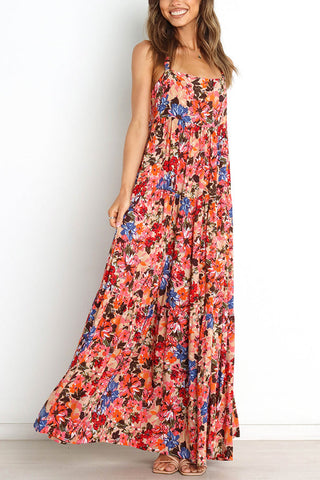 Uniquely Lovely Floral Pocketed Tiered A-line Maxi Dress