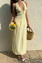 Sexy Stripe Halter Backless Lace Up Maxi Dress