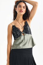 Lace Color Block Satin Backless Cami Top