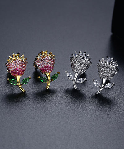 Pendientes de cobre con circonita rosa multicolor de moda 