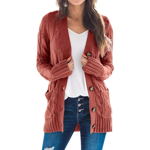Herbst Winter Frauen Kleidung Casual Strickjacke Mantel Einfarbig Twist Taste Strickjacke Pullover Frauen 