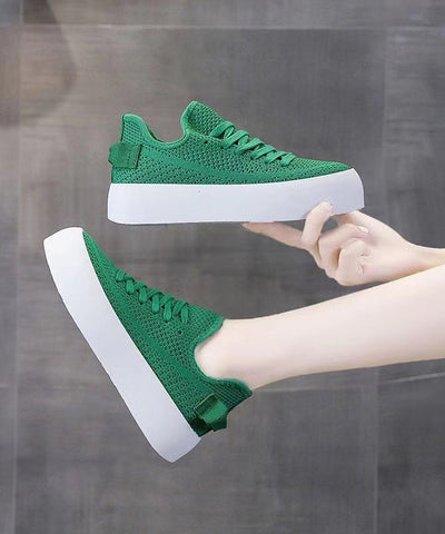 Breathable Mesh Lace Up Splicing Green Flat Feet Shoes