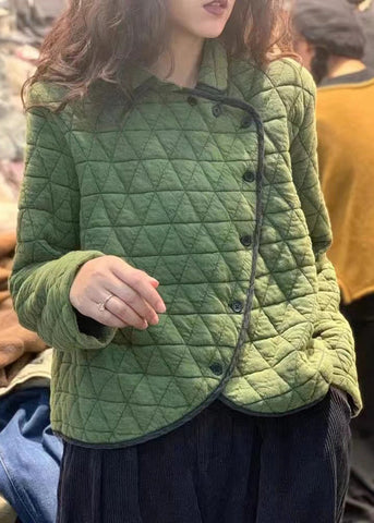 Bio Grün Peter Pan Kragen Knopf Feine Baumwolle Gefüllt Kurzmantel Frühling 