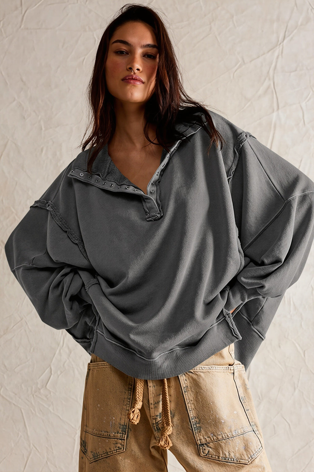 Oversized Split Collar Sweatshirt