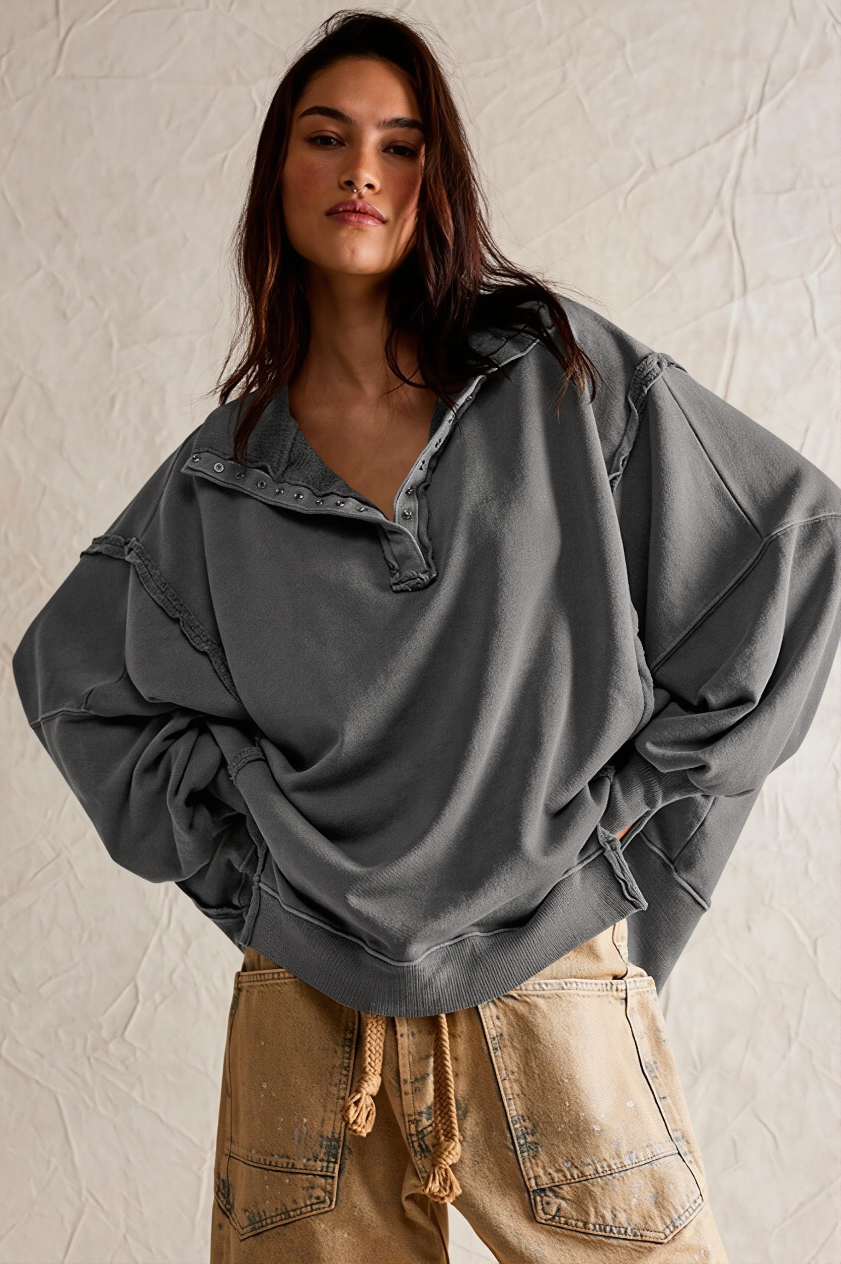Oversized Split Collar Sweatshirt